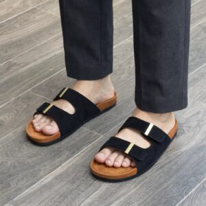 Golden Strap Black Sandal Slide